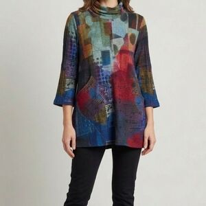 DAMEE Music Land Tunic Top Abstract Art To Wear Artsy Lagenlook Colorful NWT